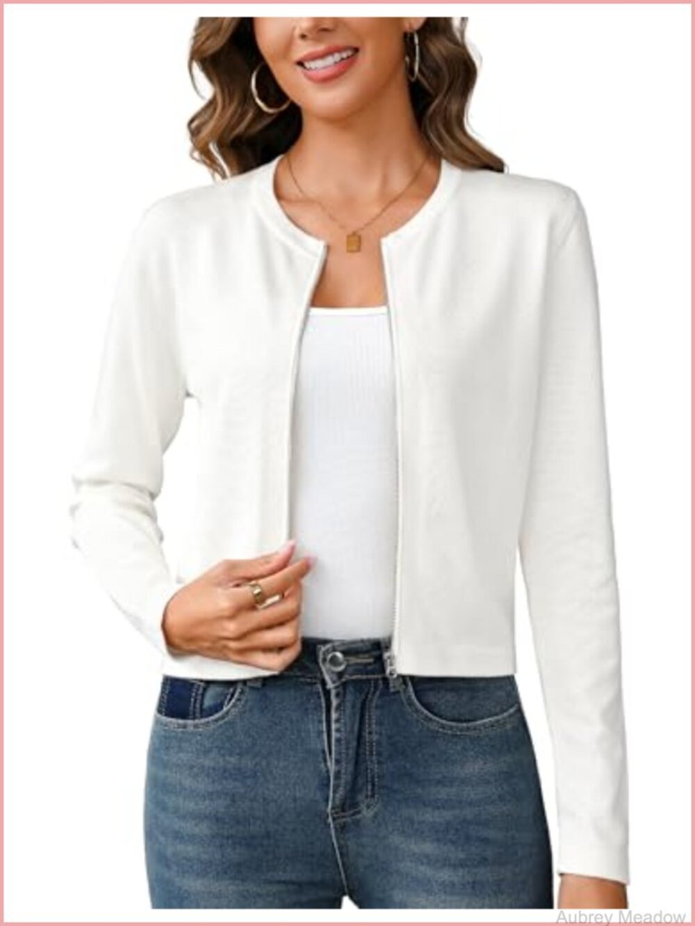 Womens Zip Up Cropped Cardigan Knit Sweater Long Sleeve Lightweight Shrug